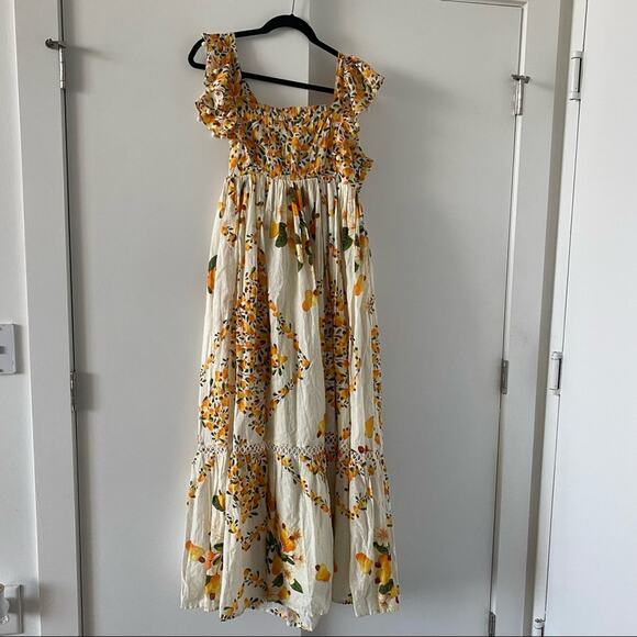 Farm Rio Cashew Ruffle Crossback Boho Maxi Floral Dress Long Summer Cotton - Picture 5 of 9